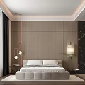 Modern Bedroom Interior Design With Wooden Wall Panel Marble Accent And Pendant Lights