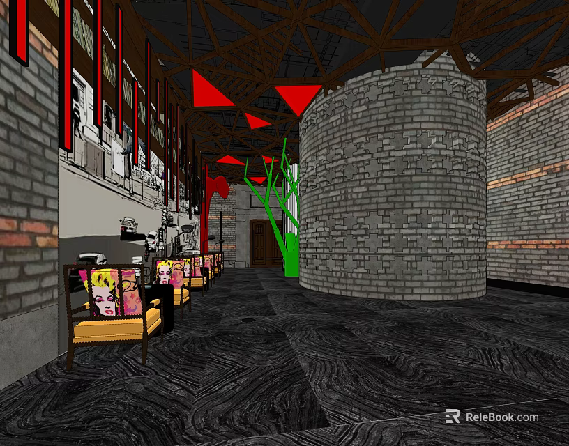 Modern KTV Interior Design With Comfortable Sofas Decorative Walls And Lighting 3d model