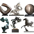 Various Artistic Sculptures And Carvings Featuring Abstract Designs Horse Statue And Metal Art