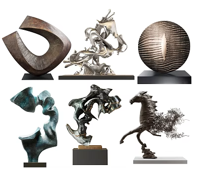 Various Artistic Sculptures And Carvings Featuring Abstract Designs Horse Statue And Metal Art 3d model