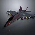 3D Model of Sleek Fighter Jet With Dark Purple Accents Mounted Weapons and Tail Fins