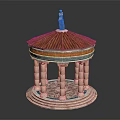 Classical Style Pavilion Model With Circular Base Steps Columns Patterned Floor Red Tiled Roof Statue 3d model
