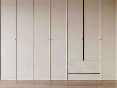 Modern White Wardrobe Interior Design With Sleek Panels And Brass Handles 3d model
