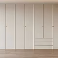 Modern White Wardrobe Interior Design With Sleek Panels And Brass Handles 3d model