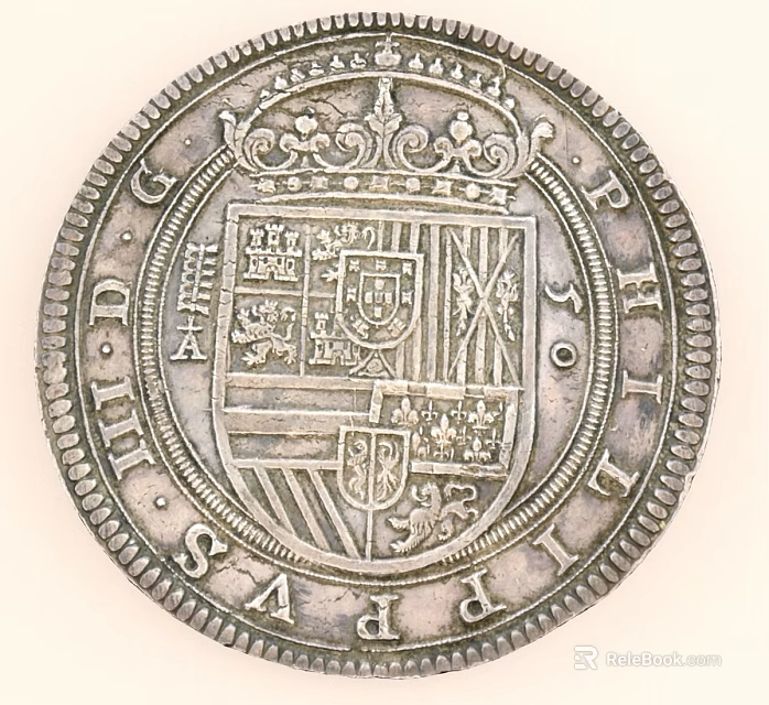 Ancient Silver Coin With Crown Coat of Arms and Historical Inscriptions 3d model 