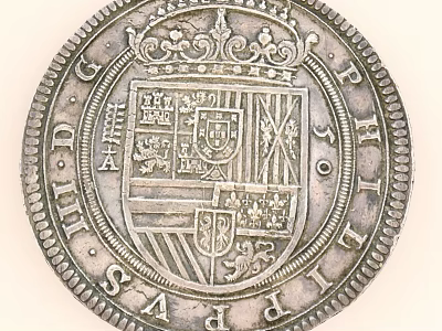 Ancient Silver Coin With Crown Coat of Arms and Historical Inscriptions 3d model