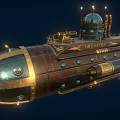 Vintage Steampunk Submarine With Metallic Exterior Brass Details Round Portholes And Conning Tower