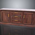 Dark Wood Entryway Console Cabinet With Marble Top Drawers Doors And Golden Handles