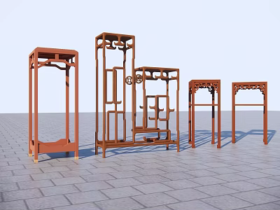 Traditional Chinese Wooden Flower Stands With Intricate Carved Patterns And Classic Design 3d model