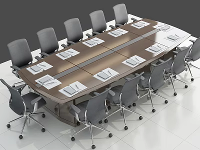 Modern Office Meeting Space With Large Wooden Conference Table And Gray Swivel Chairs 3d model