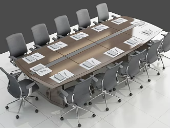 Conference Table Steel Chair Wooden Conference Table 3d model