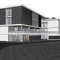 Modern White Multi Storey Building With Glass Balcony And Green Plants At Entrance