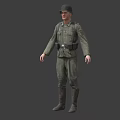 Military Character In Green Uniform With Helmet Standing Against Gray Background
