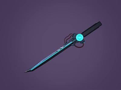 Fantasy Sword With Black Handle Blue Glowing Blade And Circular Ornament 3d model