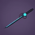 Fantasy Sword With Black Handle Blue Glowing Blade And Circular Ornament