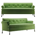 Stylish Green Tufted Sofa With Rolled Armrests And Caster Wheels Design 3d model