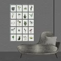 Modern Interior Wall Decor With Framed Green Plant Specimens And Gray Sofa