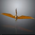 Pterosaur 3D Model With Large Orange Wings Spread On Dark Surface Showing Reflection