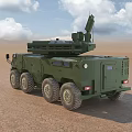 Green 8 Wheeled Military Tactical Vehicle With Weapon System And Radar In Desert Terrain