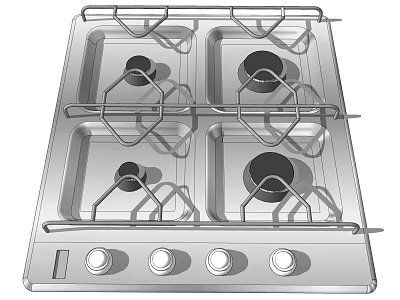 Stainless Steel Gas Stove With Four Burners And Control Knobs For Kitchen 3d model