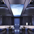 Modern KTV Lounge Interior Design With Dark Blue Walls White Sofas And Translucent Ceiling 3d model