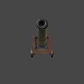 Antique Cannon Weapon With Metal Barrel Wooden Carriage And Wheels