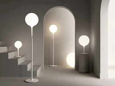 Round Lighting Combinations With Floor Lamps And Table Lamps In Modern Archway Staircase Space 3d model
