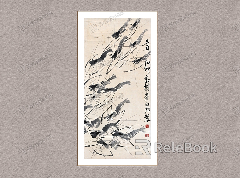 New Chinese Animal Painting Qi Baishi Ink Shrimp model