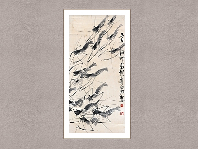 New Chinese Animal Painting Qi Baishi Ink Shrimp model