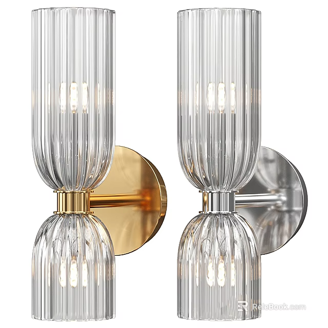 Elegant Modern Striped Glass Wall Sconce with Gold Silver Base and Light Bulb 3d model 
