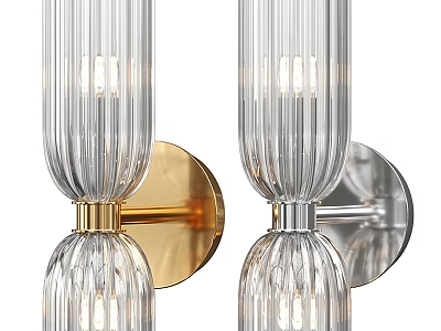 Elegant Modern Striped Glass Wall Sconce with Gold Silver Base and Light Bulb 3d model