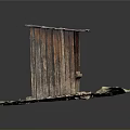Rustic Wooden Hut With Rusted Roof Open Doorway Bucket Inside On Dirt Ground
