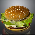 Delicious Hamburger With Sesame Seed Bun Fresh Lettuce Onion Slices And Juicy Beef Patty