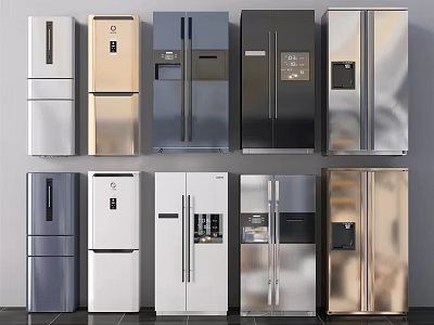 Modern Refrigerators and Freezers with Various Styles and Metallic Finishes for Home Use 3d model