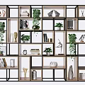 Modern Open Shelf Bookcase With Green Plants Books And Decorative Accents