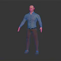 3D Male Character Standing In Gray Plaid Shirt Brown Pants Gray Shoes On Black Background