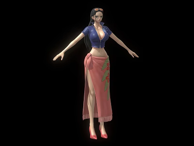 Game And Movie Character In Blue Top With Pink Floral Skirt And Red High Heels 3d model
