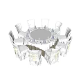 Elegant Round Dining Table Set with White Chairs Bow Ties And Tableware 3d model