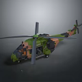 Military Helicopter With Camouflage Pattern Main Rotor Tail Rotor And Fuselage