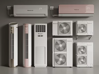 Different Types of Air Conditioners and Fans Including Wall Mounted Standing and Cabinet Units 3d model