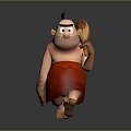3D Cartoon Style Sculpture Carving Character in Red Garment Holding Wooden Mallet With Black Topknot