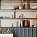 Modern Minimalist Bookcase Interior With Multiple Shelves Books Decorative Items And Plants