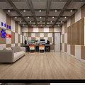 Baidu Creative Decoration Office Interior With Sofa Desk Computer Wooden Floor And Wall Design