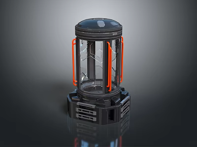 Futuristic Sci Fi Black Cylinder Device With Orange Handles And Transparent Structure 3d model