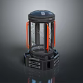 Futuristic Sci Fi Black Cylinder Device With Orange Handles And Transparent Structure