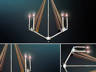 Modern Geometric Chandelier With Wooden And Metal Frame And Candle Style Lights 3d model