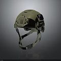 Khaki Military Helmet With Adjustable Chin Strap And Side Functional Attachments Design
