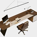 Modern Office Desk With Computer Book Desk Lamp Telephone And Brown Office Chair