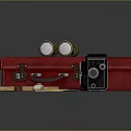 Vintage Travel Daily Essentials With Red Leather Suitcase Binoculars Vintage Camera Notebook And Map
