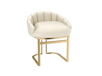 Elegant Cream Accent Chair With Pleated Backrest And Gold Metal Frame 3d model